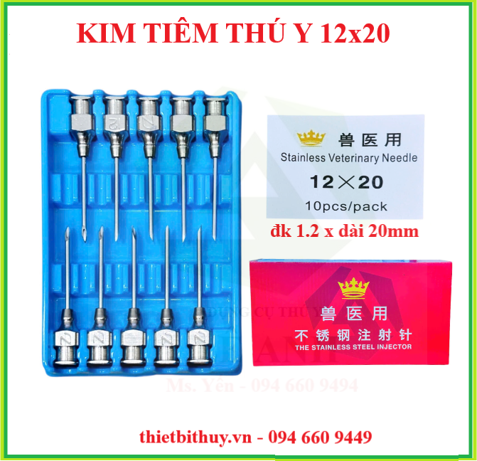 KIM TIÊM 12x20 - KIM TIÊM THÚ Y - ĐẦU KIM INOX - THIẾT BỊ THÚY Y LÊ ANH